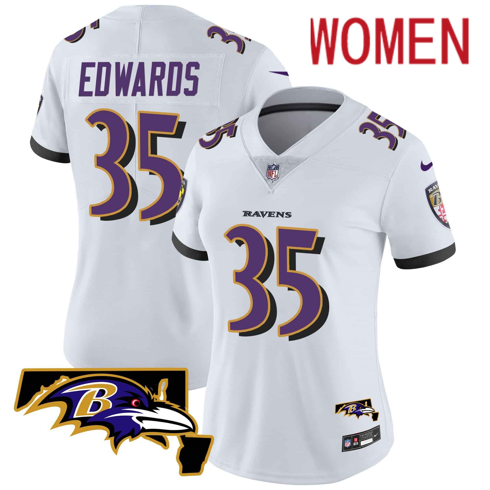 Women Baltimore Ravens #35 Edwards White 2024 Nike Maryland Patch Vapor Limited NFL Jersey